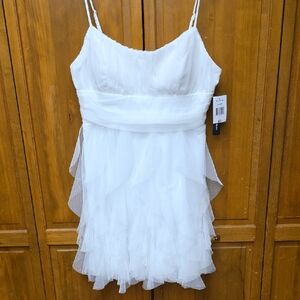 Radiante Couture Size 15 Off White Sleevless Ruffle Fit & Flare Short Dress NEW